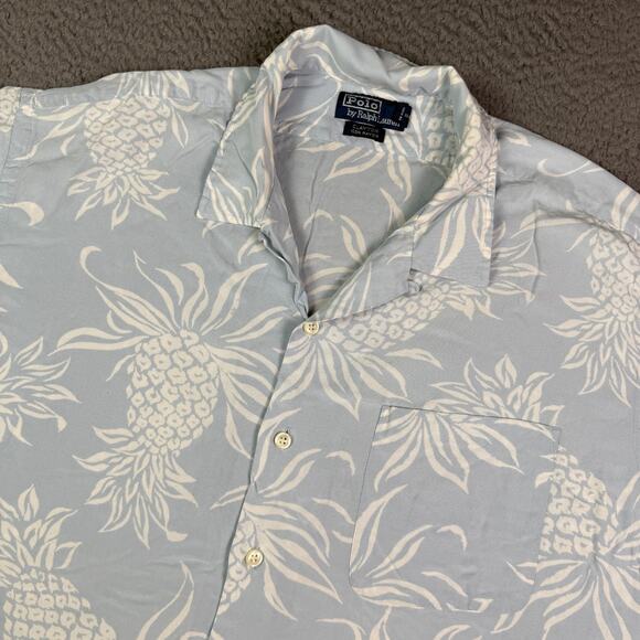 Polo Ralph Lauren Clayton Hawaiian Shirt Mens XL Blue Pineapple Loop Camp Collar - Picture 1 of 9